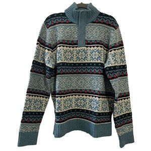 Tommy Hilfiger Blue Snowflake Lambswool 1/4 Zip Pullover  Sweater Jacket Men XL